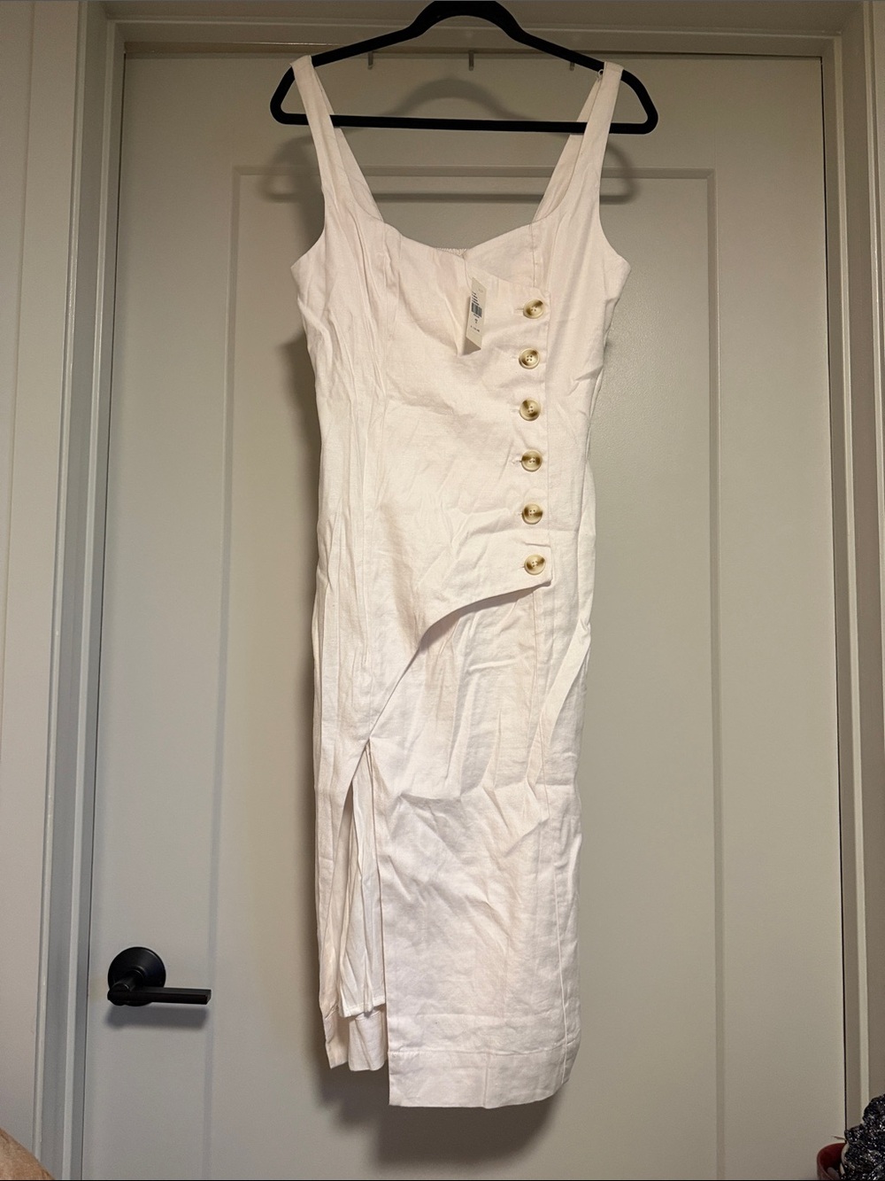 NWT Anthropologie White Linen-Blend Button-Accent Midi Dress
